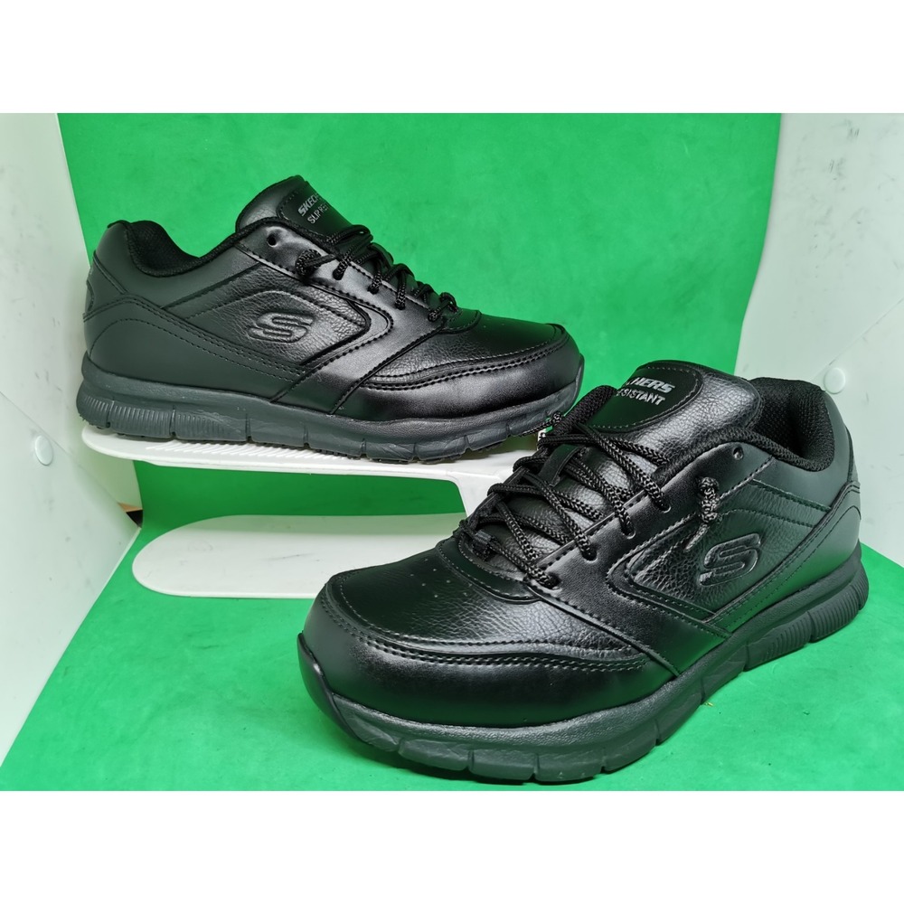 Size 9 - Skechers Nampa Black Mens Work Shoes Slip Resistant Memory Foam 77156